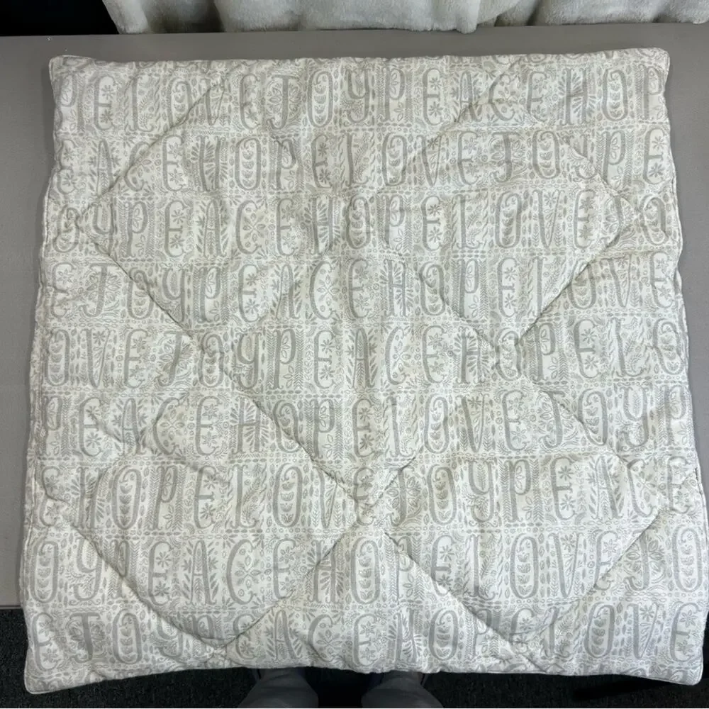 2 Pottery Barn Euro Sham Pillow Cover IDS Love Peace on Earth White Gray NEW